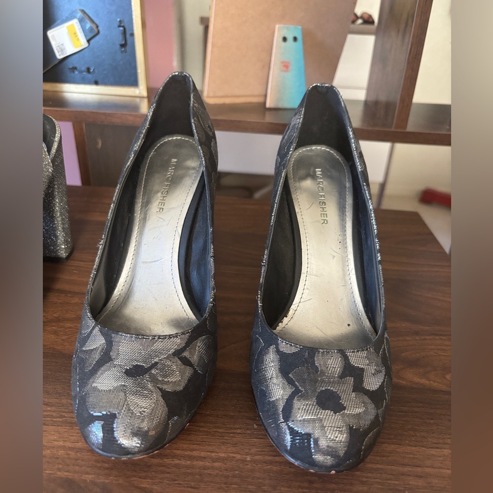 Marc Fisher Floral Metallic Heels